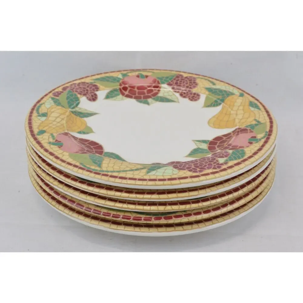 Pier 1 Mosaic Fruit Dinner Plates Set 5 Italy Earthenware 10.5